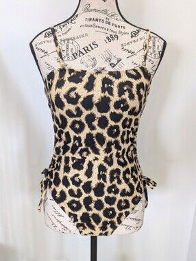 AMAZON | Women's Tan/Black Animal Print Square Neck One Piece Swimsuit
